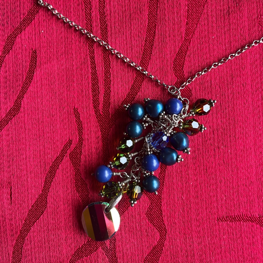 925 Elegant Blue Beaded Necklace - Picture 2 of 3